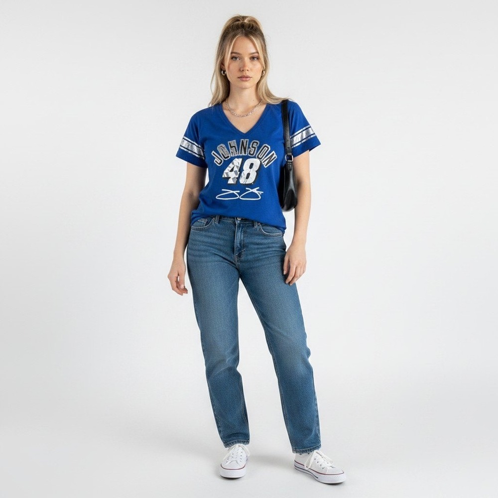 Jimmie Johnson 48 NASCAR Chase Authentics Womens Large V Neck Racing Tee Y2K